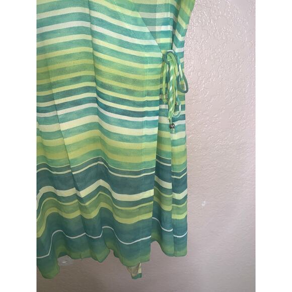 Lori Weidner Women's Green Striped Wrap Dress Size 8 - Picture 4 of 7